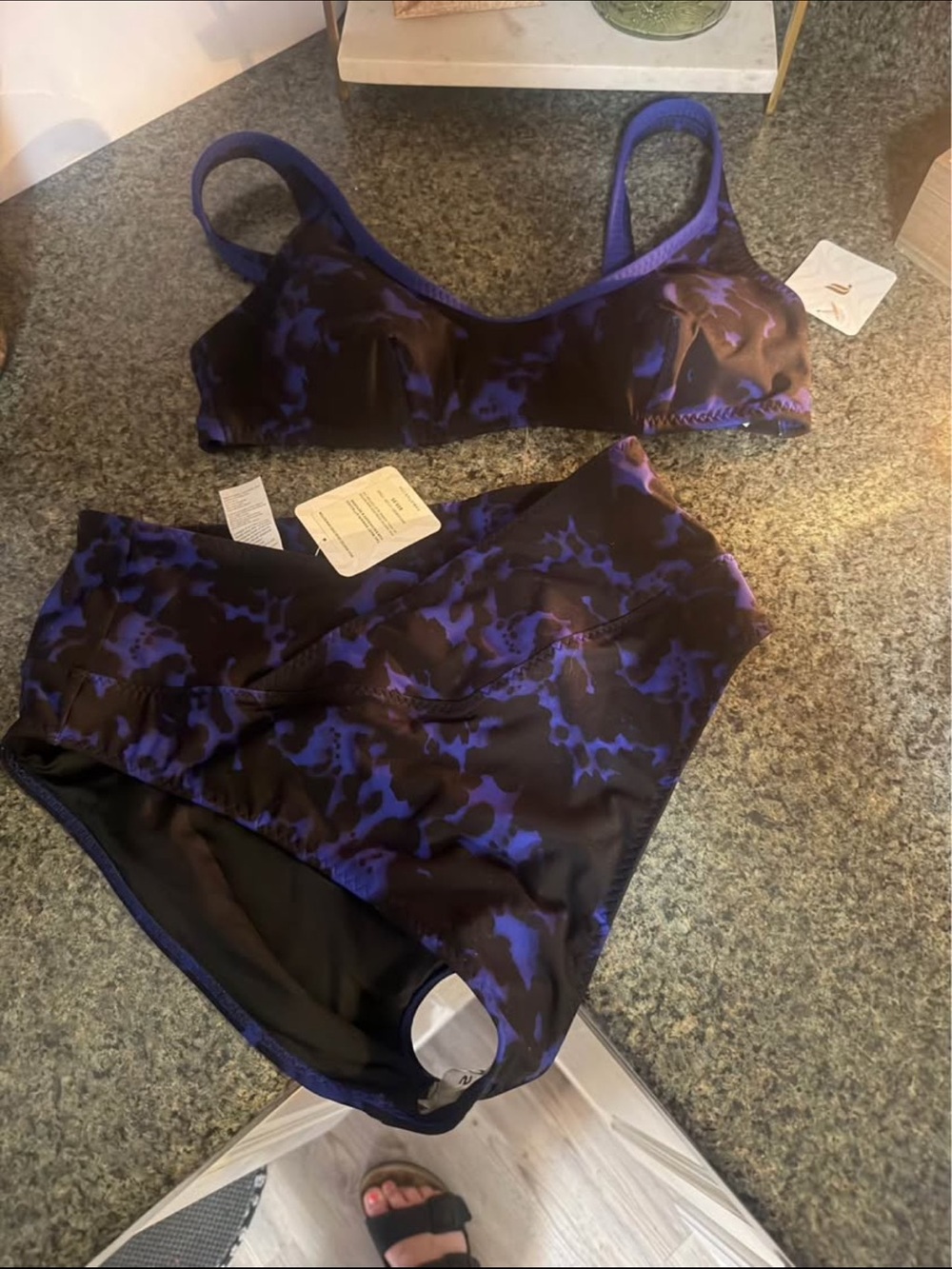 Fabletics Purple and Black Tie-Dye Bra & High-Waist Brief Set